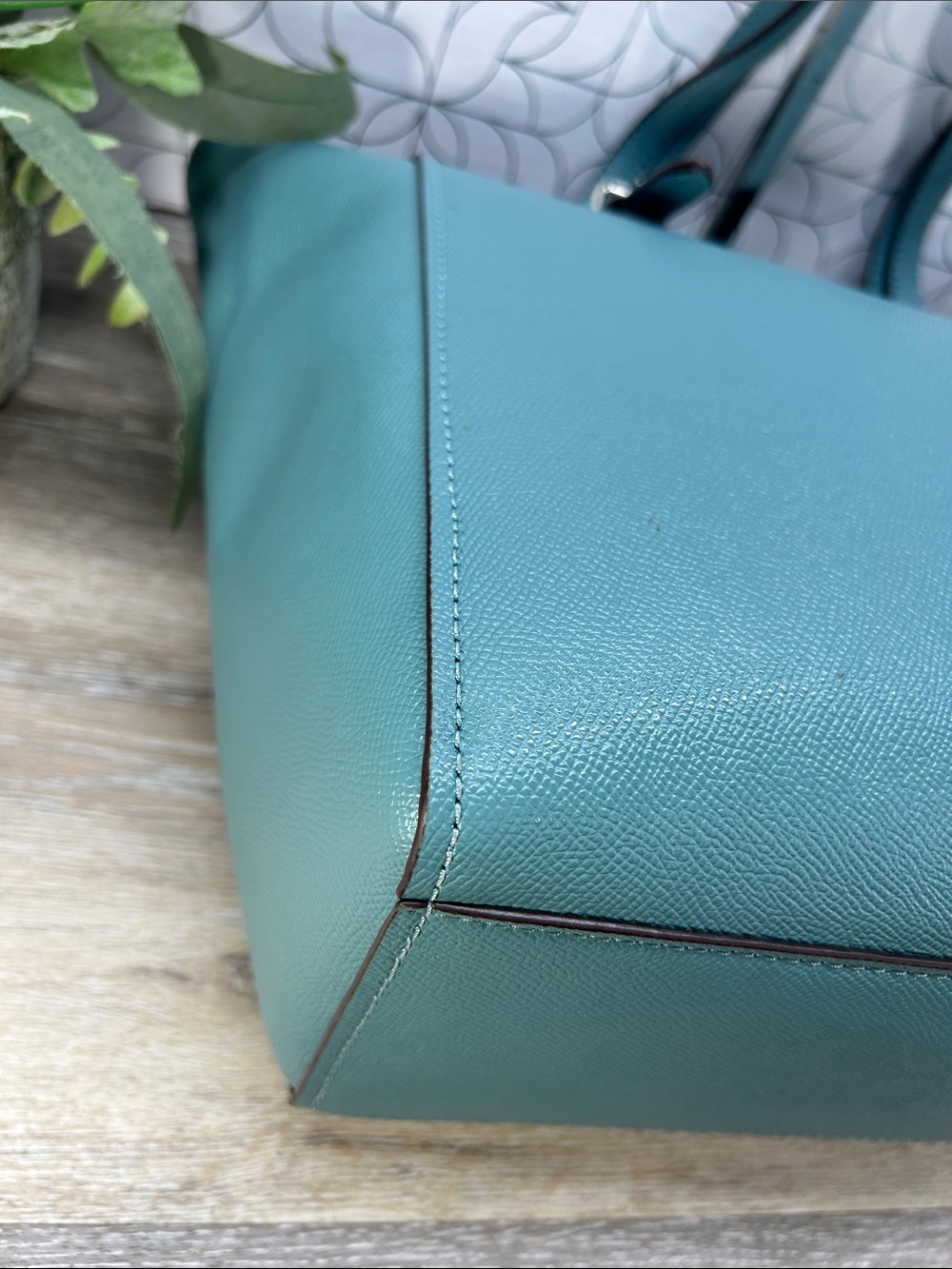 3674 Coach Teal Leather large Tote Bag 267023674 - Picture 13 of 15